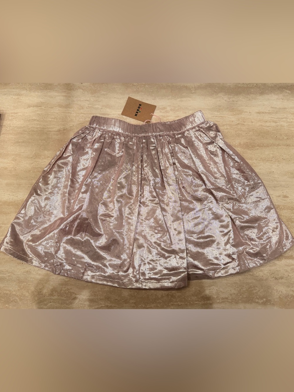 Mini Boden Metallic Rose Pink Gathered Skirt